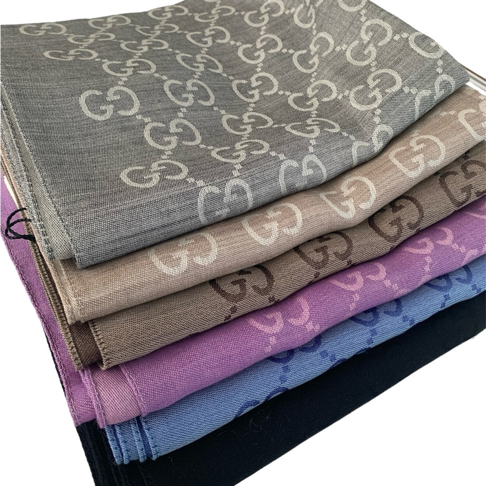 ๐ฅ๐ฅ๐ฅ Authentic New Gucci GG Jacquard Gray Wool/Silk Blend Shawl/ Scarf Unisex - Picture 9 of 13